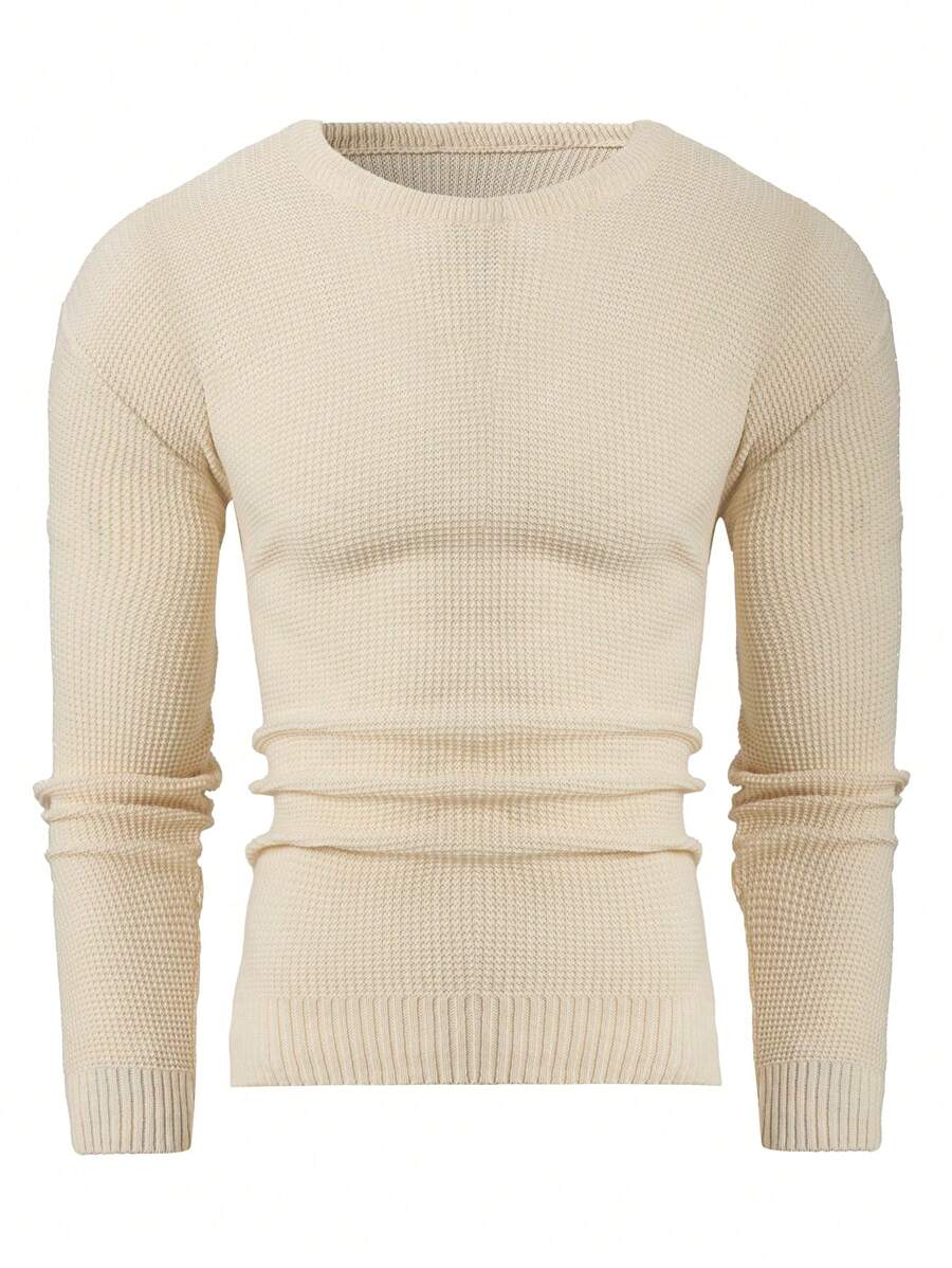 RueChic Men's Textured Jacquard Fitted Business Casual Sweater - White - View 1