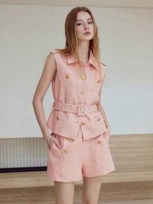 MOTF STUDIO BUTTON UP BELTED JACKET - Pink - View 4