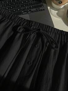 SHEIN EZwear Plus Size White Textured Tied Waist Casual Shorts, Spring/Summer - Black - View 10