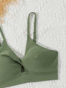 Tween Girls Bikini Sets,Sage Green,Summer,Funny,Beach,Vacation Gift,Holiday,Coconut Tree Print Three Pieces Swimsuit With Mesh Skirt Set - Army Green - View 4