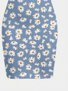 SHEIN Tween Girl Bohemian Style Daisy Print Casual Simple Spaghetti Strap Mid-Length Dress, Suitable For Spring And Summer - Multicolor - View 4