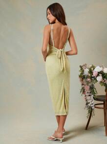 L'Amorae Elegante vestido midi de verano de crochet con tirantes, de color verde pastel, vestido de pascua para mujer, atuendos de verano para mujeres - Verde - Ver 2