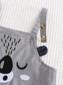 Cozy Pixies 男婴休闲连体衣，饰有小熊图案和3D耳朵设计，无袖，百搭 - 灰色 - 查看 7