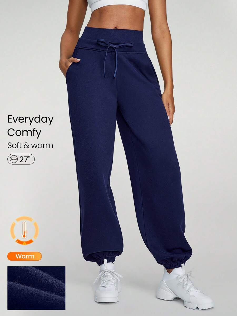 GLOWMODE 26.5'' Everyday Fleece Adjustable Drawstring Oversized Fit Joggers With Side Pockets Daily Casual Fall Winter