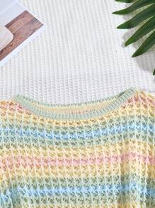 Tween Girls Fresh Green Fashionable Casual Hollow Out Knitted Long Sleeve Cover Up - Green - View 4