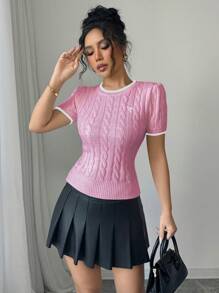 Elenzga Ladies Bow Embroidery Knit Top, Minimalist Fashion Suitable For Summer - Pink - View 4