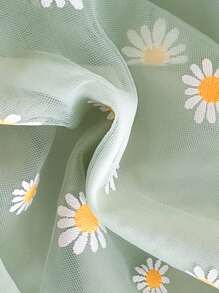 SHEIN 女婴春绿色华丽可爱风格别致网眼天鹅绒网眼面料细肩带松紧腰喇叭裙，适合派对和聚会