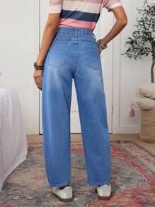 SHEIN LUNE Mid-Waist Loose Patchwork Design Women's Boyfriend Jeans