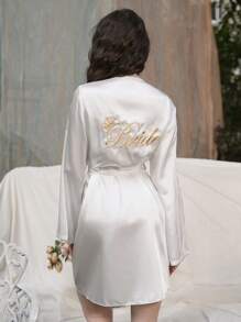 Elegant Golden Embroidered White Robe For Women - White - View 6