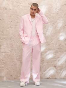 SWAVVY 2 pièces Ensemble Veste de Blazer Décontractée Ample et Pantalon Droit pour Homme Coupe Régulière, Couleur Unie