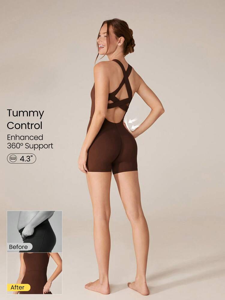 Macacão Corpete FeatherFit™-Air Insta-Cinch de 4,3" com Controle de Barriga, Cobertura de Braço, Franzido do Bumbum, Multi-Alças, Macacão, Macacão de Ioga de Baixo Impacto Diário com Copos Removíveis