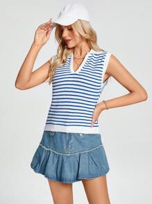 SHEIN LUNE Boho Women Clothing Western Wear Women Beach Women Knit Tops - Blue and White - View 4