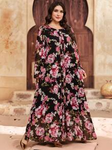 Al Najma Plus Size Women's Turkish Style & Arabian Style Long Robe, Modest Kaftan - Multicolor - View 4