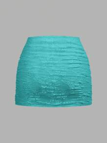 SHEIN EZwear Women's Sexy Layered Sheer Mint Blue Floral Lace Slim Fit Skirt