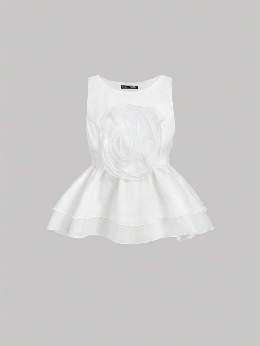 SHEIN MOD 3D Floral Decor Doll Shaped Tank Top, Suitable For Date, Party, Holiday, Tea Party, Birthday,Valentines,Vacation Woman,Summer For Women,Beach For Woman,Mardi Gras,Summer Tops Women, Rave Festival