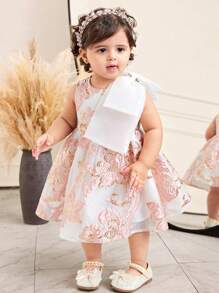 SHEIN Vestido de niña bebé de verano lindo y elegante con estampado floral y moño