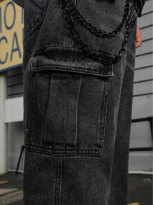 Manfinity EMRG Jeans de mezclilla casuales y sencillos con múltiples bolsillos para hombre, para uso diario