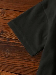 Young Boy Monster Family Cartoon Print Short Sleeve T-Shirt - Black - View 6