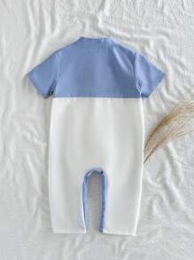 SHEIN 1pc Baby Boy Casual Colorblock Jumpsuit, Minimalist & Stylish For Everyday Wear - Multicolor - View 2