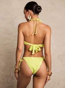 SHEIN Swim 2pcs/Set Swimwear, Pearl Chain Strapless Design, For Beach, Pool, Casual Party, Vacation, Spring/Summer - Mustard Yellow - View 2