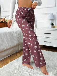 RueChic Women High Quality Soft Touch Viscose Contrast Colour Moon Pattern Lounge Bottom - Purple - View 4