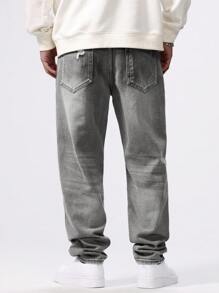 Manfinity Homme Casual Men's Simple Distressed Pocket Denim Jeans - Light Grey - View 2
