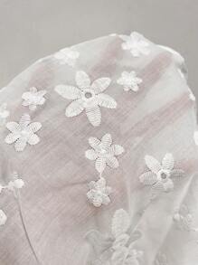 Chiquease 女士度假休闲纯色花卉刺绣泡泡袖上衣 - 白色 - 查看 8