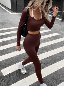 SHEIN Essnce 女士 2 件套休闲运动 T 恤和紧身裤套装