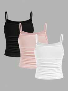 SHEIN Girlism 3pcs/Set Tween Girls Fitted Casual Sports Camisole Tank Top