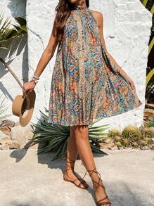 SHEIN Maternity Pleated Paisley Print Vacation Dress - Multicolor - View 6