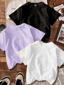 SHEIN Leap Crew Tween Girls Casual Minimalist Cartoon Pattern Multi-Pack T-Shirts, Suitable For Summer - Multicolor - View 2