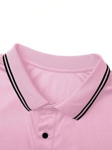 Manfinity Dauomo 男士短袖 Polo 衫，休闲简约时尚，日常穿着 - 粉色 - 查看 4