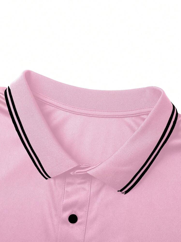 Manfinity Dauomo Áo thun Polo nam tay ngắn, thời trang đơn giản thường ngày, mặc hàng ngày - Hồng - Xem 4