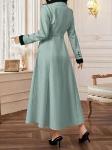 Modelyn 女式秋季拼色翻领长袖夹克和吊带裙优雅两件套