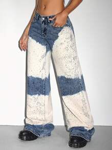 SHEIN ICON 女式撞色口袋阔腿休闲牛仔裤 - 藍色 - 查看 6