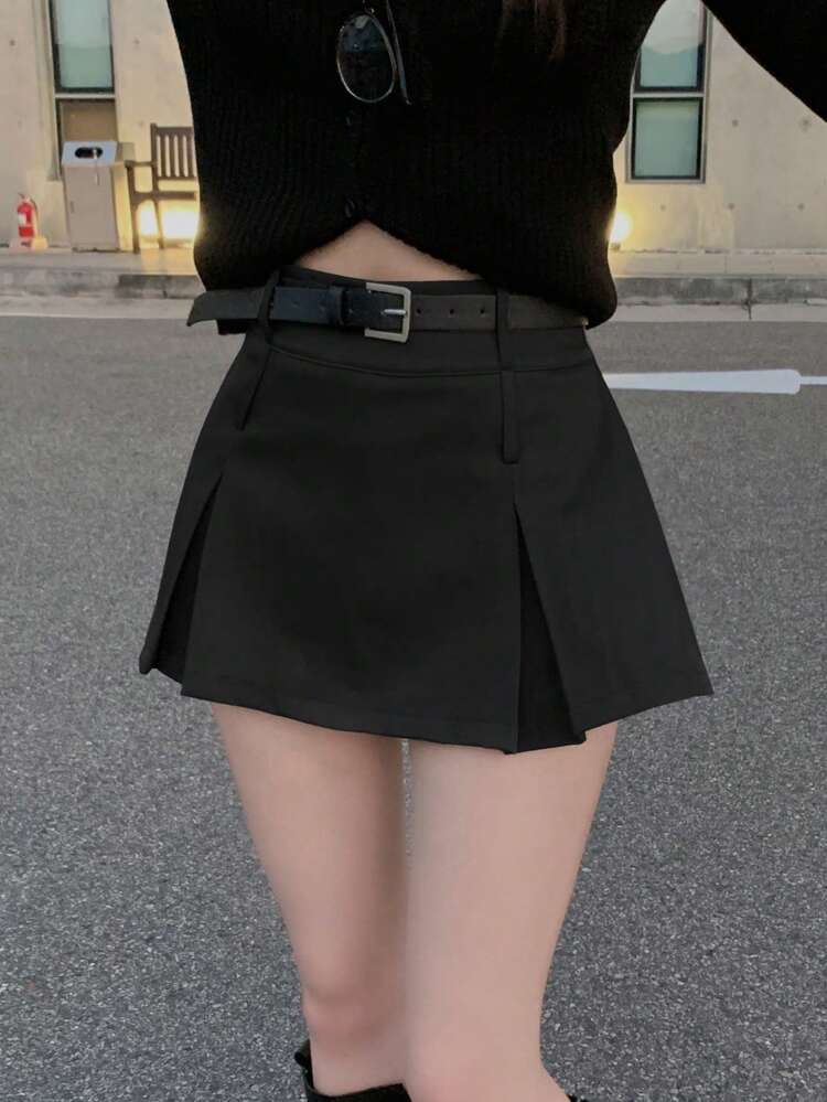 Women's Simple Solid Color Folded Mini Skirt, Versatile Daily Wear For Summer