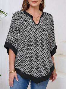 EMERY ROSE Plus Size Women Casual Asymmetrical Hem Pullover Shirt - Multicolor - View 1