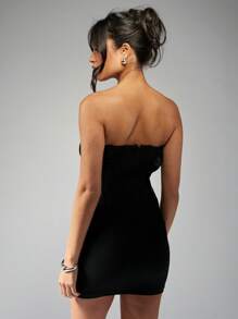 MISSGUIDED Vestido mini de fiesta con corsé de malla, ajustado, con tirantes, recortes y declaración, para eventos, discoteca, elástico y ajustado, para vacaciones y Año Nuevo - Negro - Ver 2