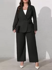 SHEIN Clasi 大码女式 3D 花卉印花长袖西装外套和裤子两件套