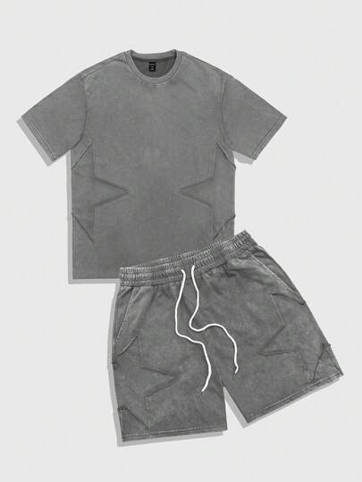 Street Life Men's Casual Short Sleeve T-Shirt And Shorts Set, Stylish For Summer