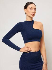 Activina 无缝不对称短款运动 T 恤 - 藏蓝色 - 查看 7