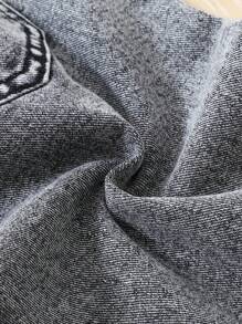 SHEIN Explorewe Tween Boy Casual Street Style Comfortable Water-Washed Drawstring Waist Elastic Waistband Grey Denim Shorts, 2025 Spring & Summer New Arrival, Versatile Daily Wear, School, Campus, College - Grey - View 3