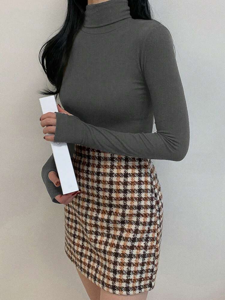 Women's Casual Solid Color Turtleneck Tight Fit Base Layer Top, Autumn/Winter Long Sleeve Women Tops,Fall Women Clothes