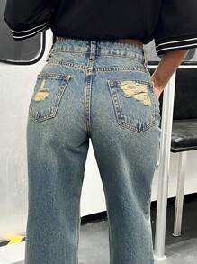 EURMUSE WOMEN WIDE LEG HIGH WAIST JEANS - Medium Wash - View 4