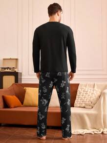Happy Jammies Set de pijama para hombre con 2 piezas: Top de manga larga con estampado de dibujos animados y pantalones