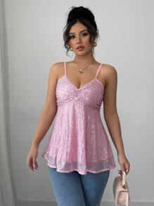 Rafferiza Women Solid Color Pleated Sequin Decorated Camisole