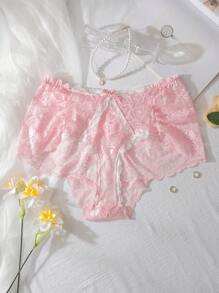 PetitDoll 大码花卉蕾丝荷叶边舒适柔软内裤，粉色和白色