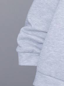 SHEIN 2 Pieces Set Tween Boys' Casual College Style Navy Letter Graphic Hoodie And Drawstring Navy Jogger Pants Set, Suitable For Academy, Loungewear, Daily Wear, Sports, Versatile & Minimalist - Grey - View 5