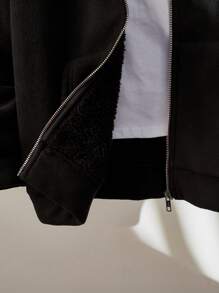 SHEIN Tween Boy's Plush Hooded Jacket, Autumn/Winter - Black - View 5