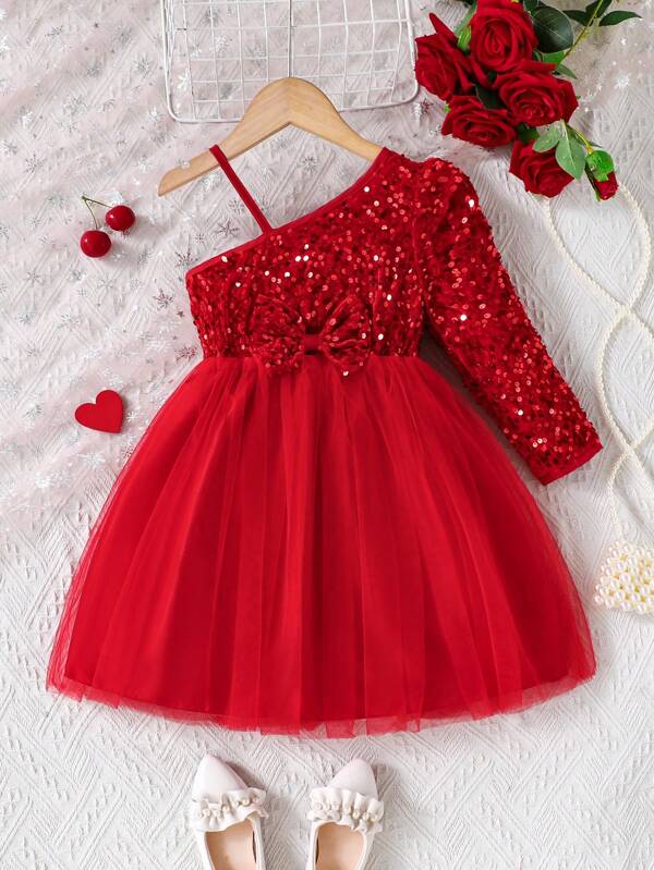 Glamorique Kids Vestidos de graduación para niñas y jovencitas diseñados en tela de lentejuelas rojas brillantes con detalles de malla con mariposas, elegantes para fiestas y celebraciones